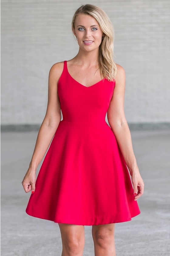 Red A Line Party Dress Cute Red Dress Online Red Holiday Dress
