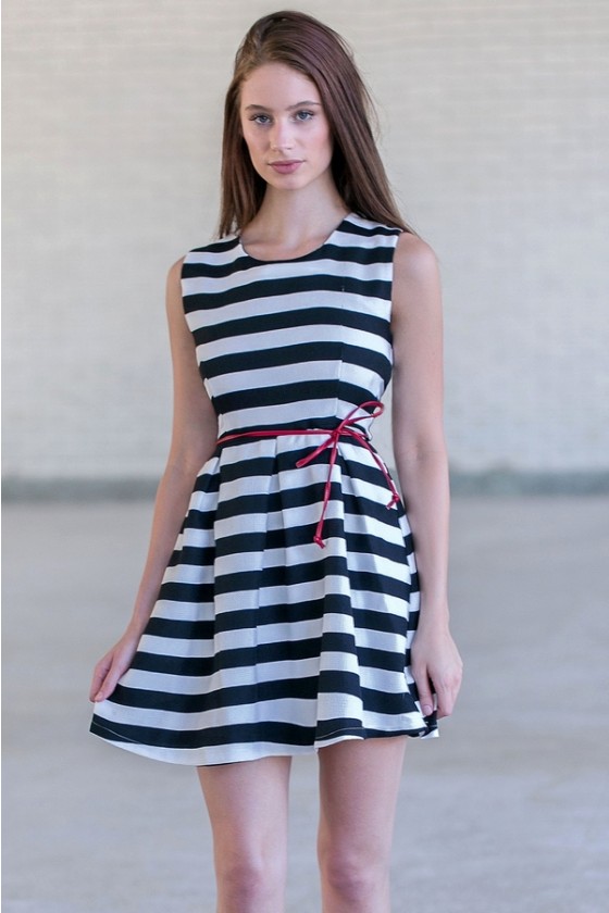A Day at the Races Striped Dress in Black/White