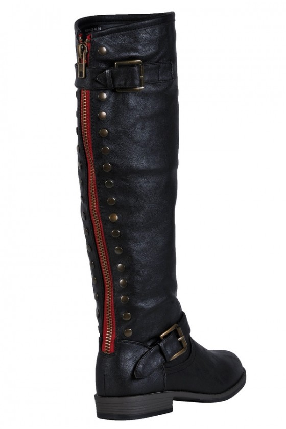 Black boots with red sale zipper