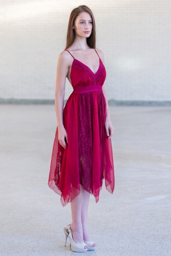 asymmetric hem chiffon dress Short Chiffon Dress with Asymmetrical Ruffles - Komarov Clothing Official  Site main image 0