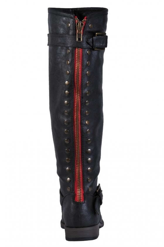 Black Red Zipper Boots Cute Studded Black Boots Lily Boutique