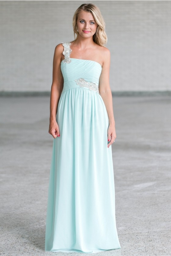 Goddess of Love Mint One Shoulder Maxi Dress