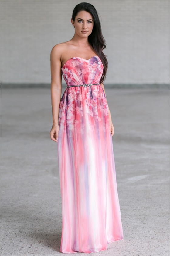 Pink and Purple Watercolor Maxi Dress 