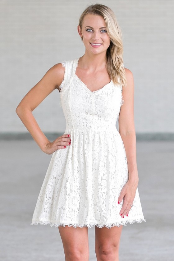 Ivory Lace A-Line Party Dress, Cute ...