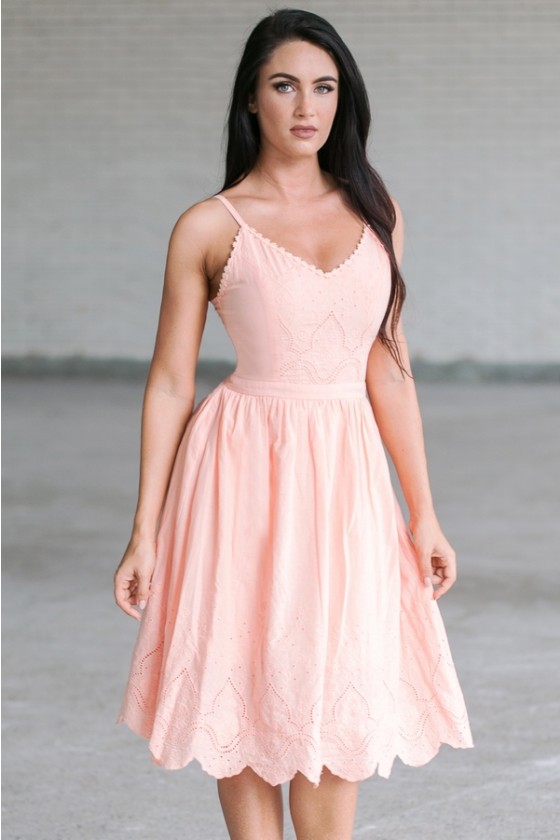 Peach eyelet dress cheap