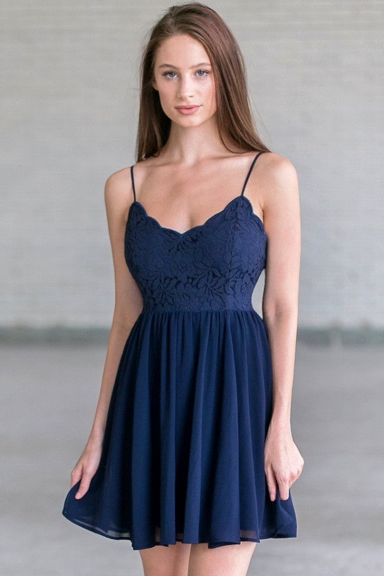 Navy Lace Party Dress, Cute Navy Juniors Dress Online Lily Boutique
