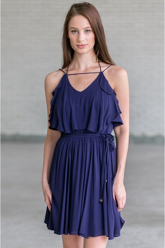 Bohemian Dreams Flutter Top Dress in Navy