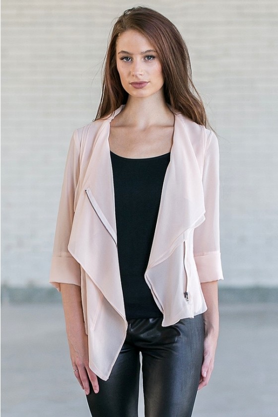 Waterfall jacket top with sleeves