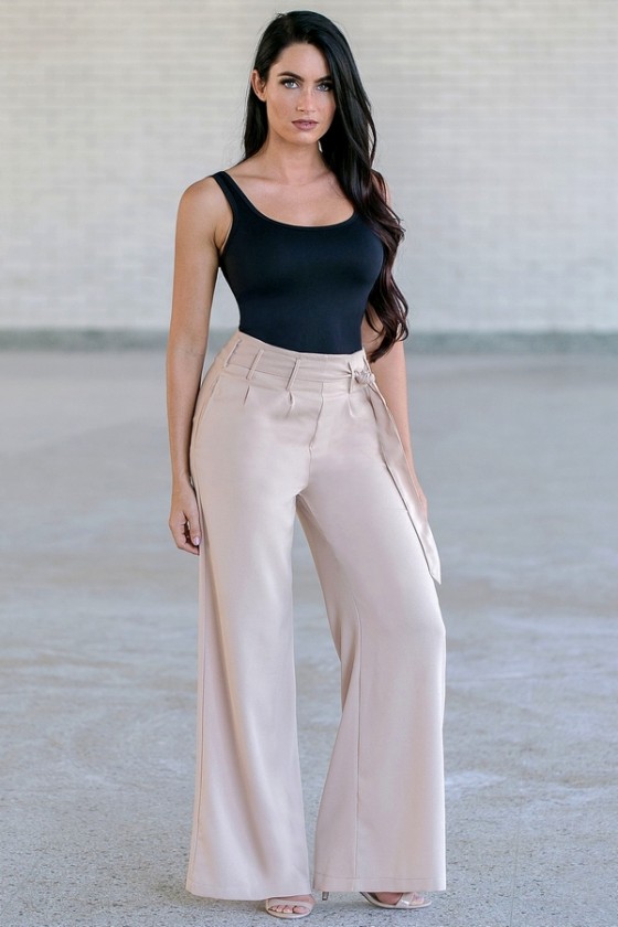 Legs For Miles Wide Leg Dress Pants in Taupe