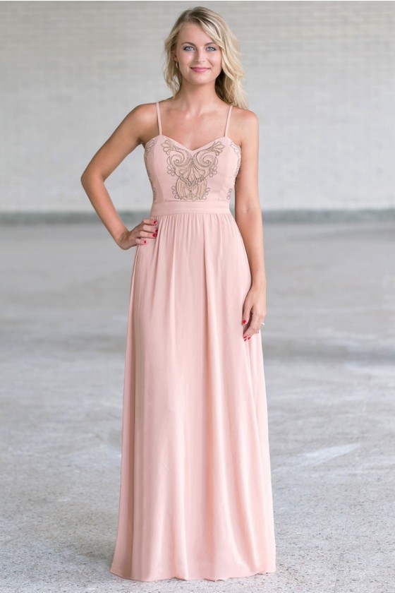 Pure Enchantment Embroidered Chiffon Maxi Dress in Blush