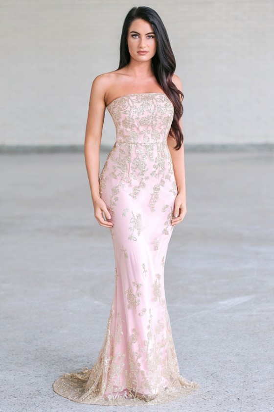 pink and gold maxi dress