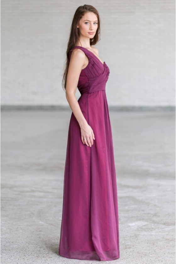 Plum Purple One Shoulder Maxi Bridesmaid Dress Plum Purple Prom