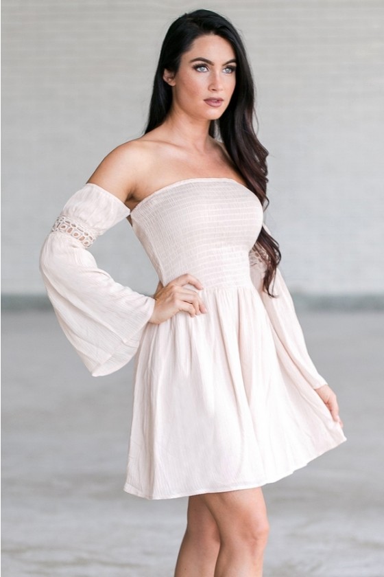 Cute Off Shoulder Dress | Cream Dress | Cute Boho Dress | Cute Fall Dress |  Lily Boutique