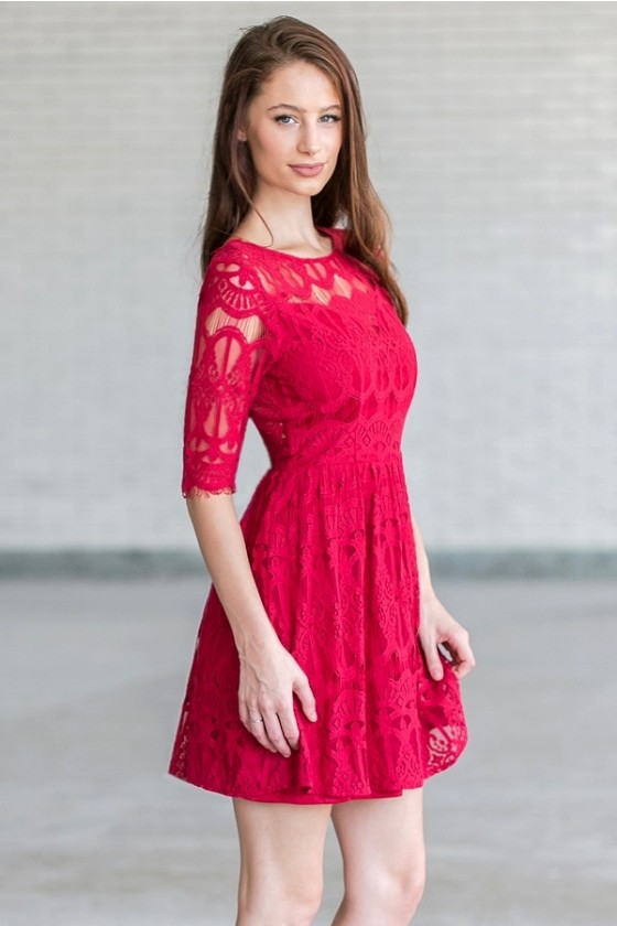 Red lace online a line dress