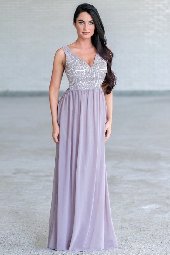 grey beaded maxi dress