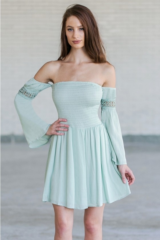 mint green off shoulder dress