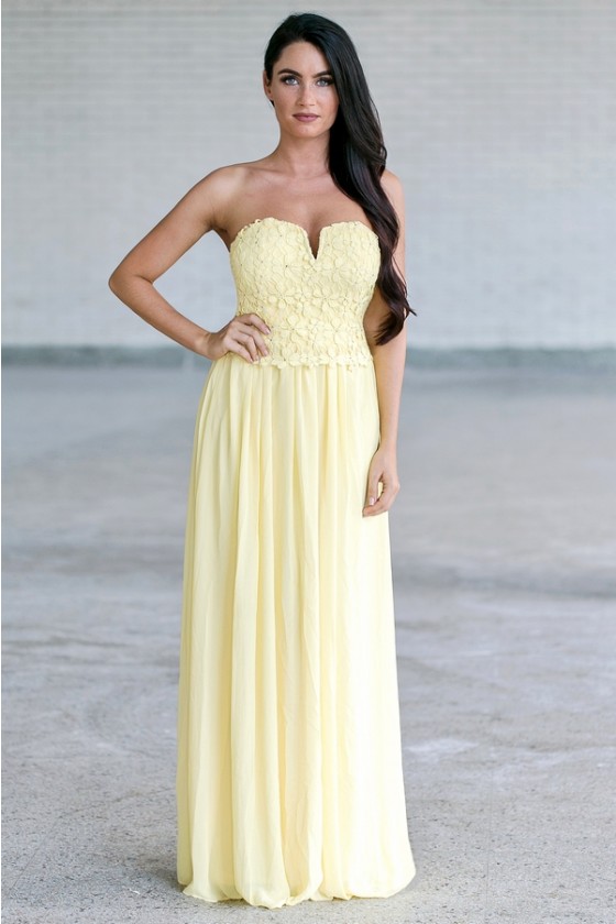 Yellow Crochet Lace Maxi Dress, Cute Yellow Dress, Yellow Bridesmaid Dress  Lily Boutique