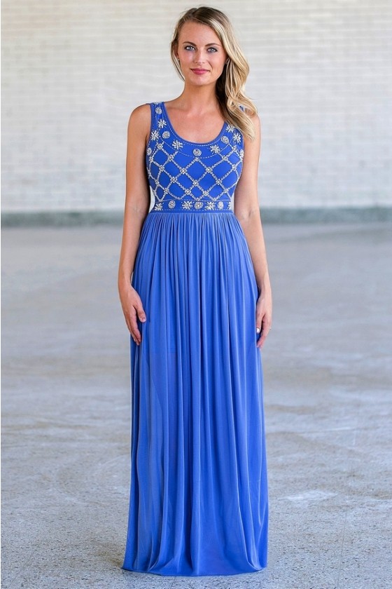 All In The Details Pearl Beaded Maxi Dress in Periwinkle