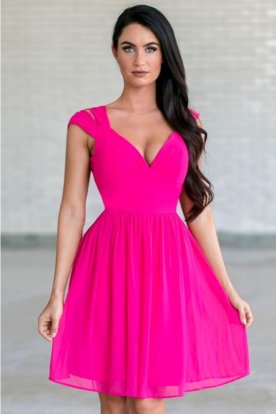off shoulder hot pink dress