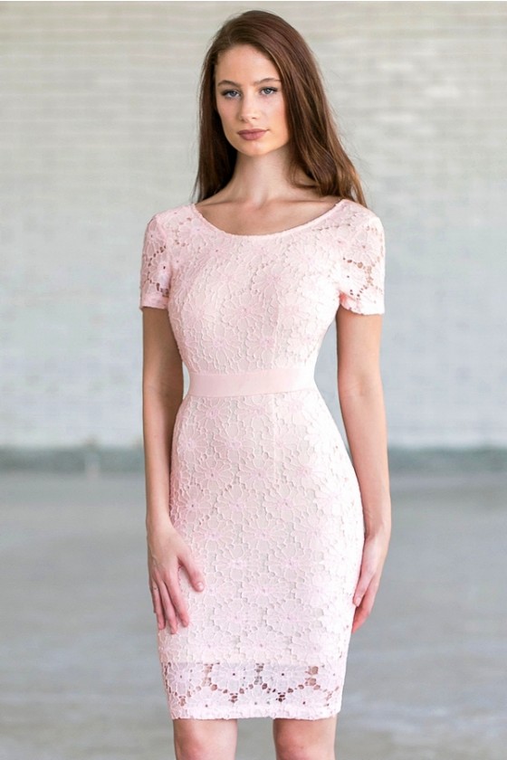 pink lace sheath dress