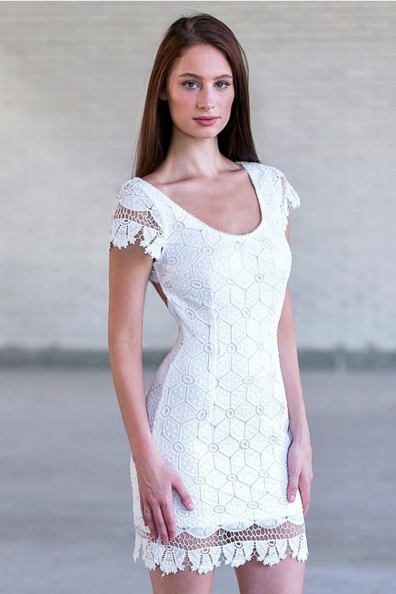 white lace cap sleeve dress