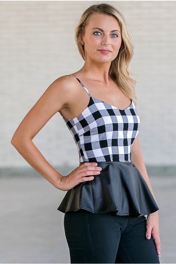 Ameri MEDI Houndstooth Peplum Top