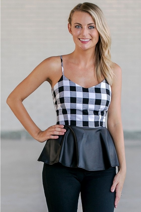 Black and white peplum top hot sale