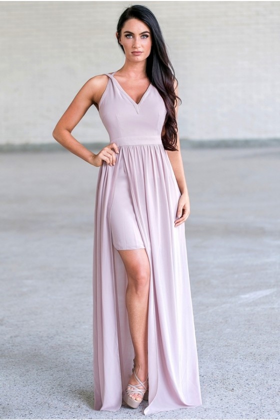 Taupe Maxi Prom Dress Beige Maxi Bridesmaid Dress Lily Boutique