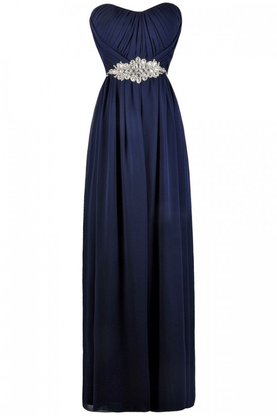 Embellished maxi top dress navy