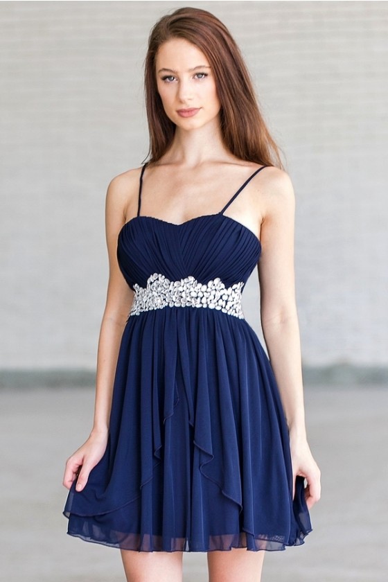 Midnight Miss Embellished Navy Party Dress