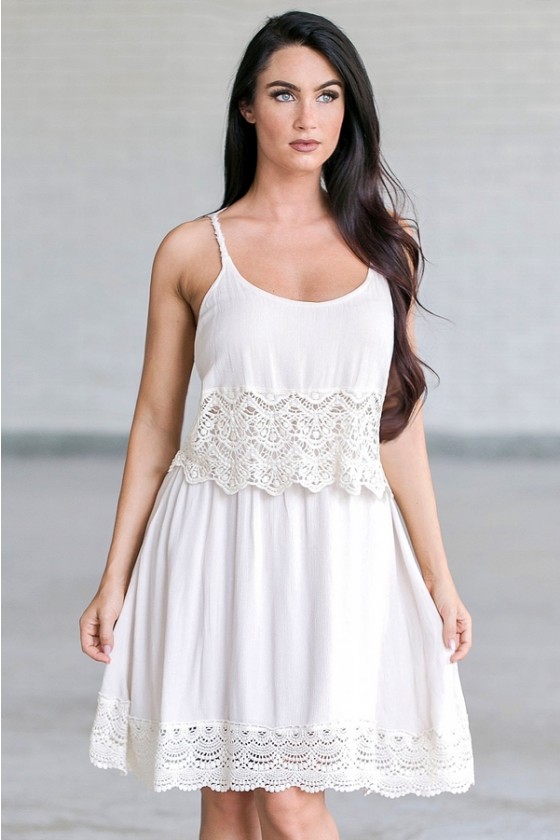 Boho Beauty Crochet Trim Dress in Beige