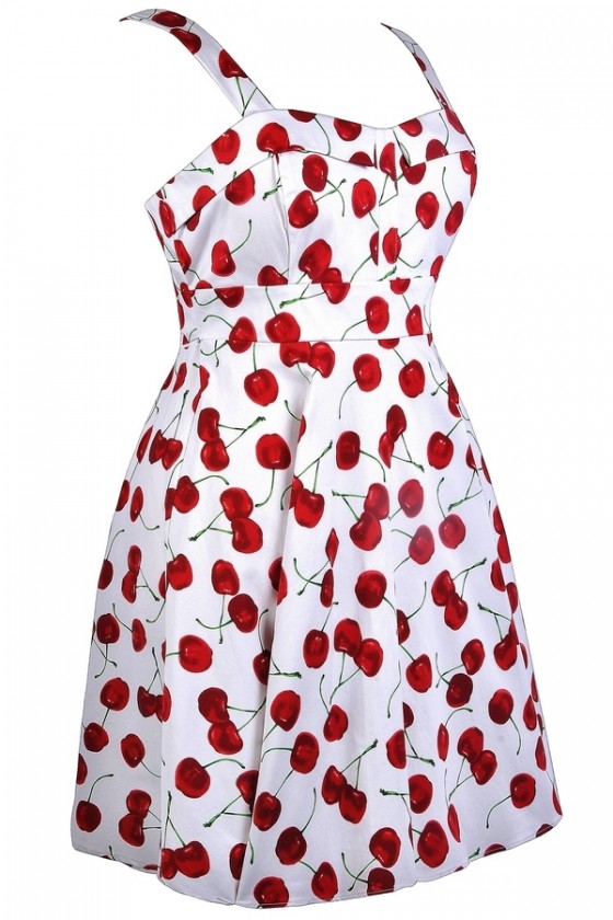 White dress online with red cherries