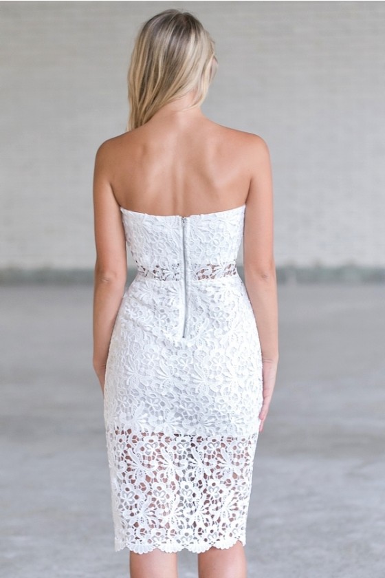 White lace strapless dress online