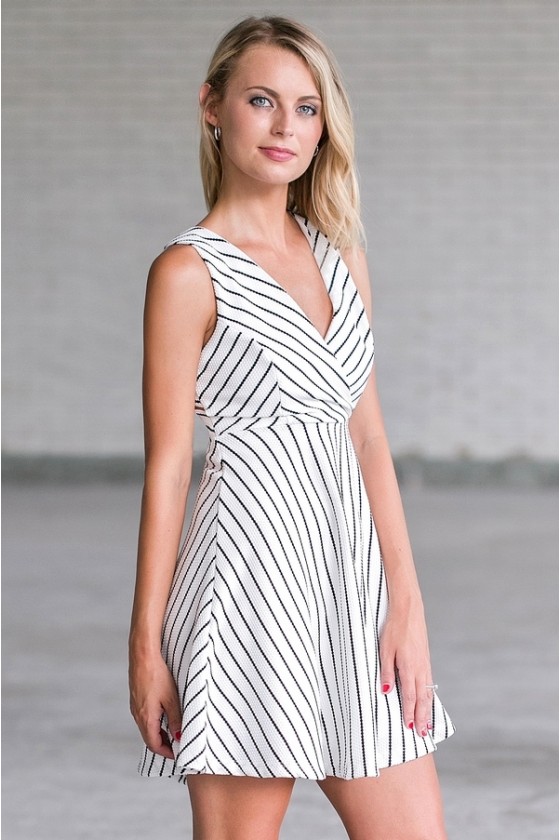 パーティードレス Monochrome Stripe Dress Black and White Stripe Party Dress | Cute Black and White