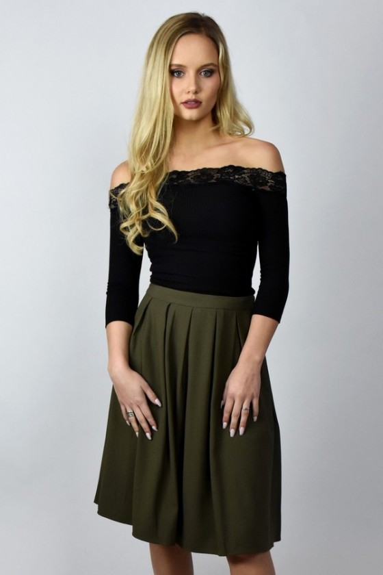 Olive Green A Line Midi Skirt Cute Work Skirt Outfit Green Skirt Lily Boutique