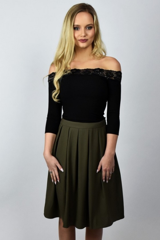 Green a deals line midi skirt