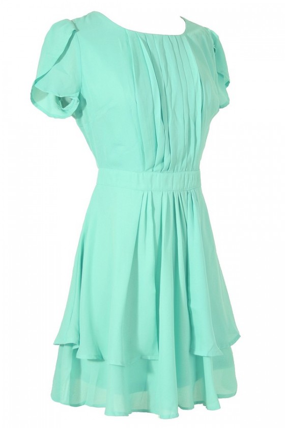 Cute Mint Summer Dress Mint Chiffon Dress Mint Green Pleat Dress Pleat Front Crossover Sleeve Dress In Mint Lily Boutique