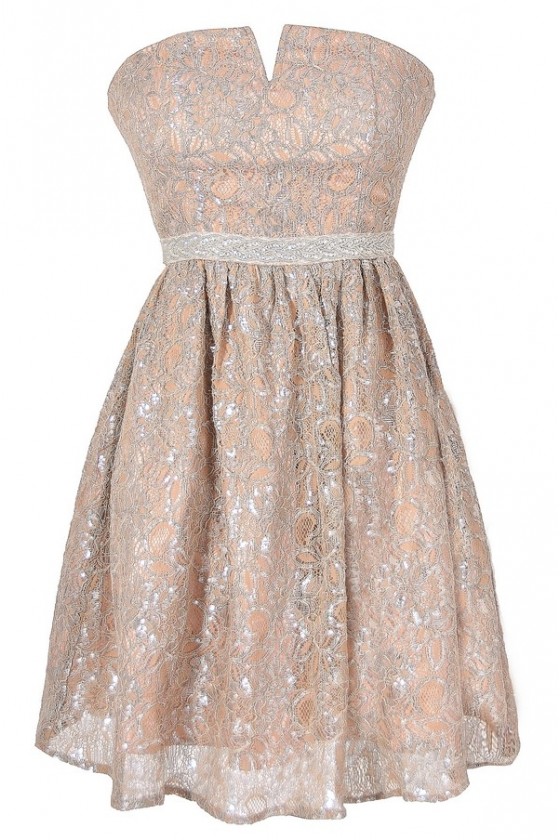 Silver Metallic Lace Party Dress Rehearsal Dinner Dress Lily