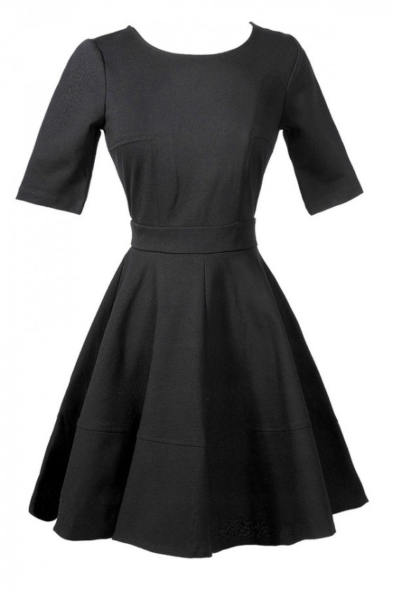 long black fit and flare dress