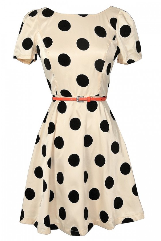 Black Polka Dot Belted Dress Lily Boutique