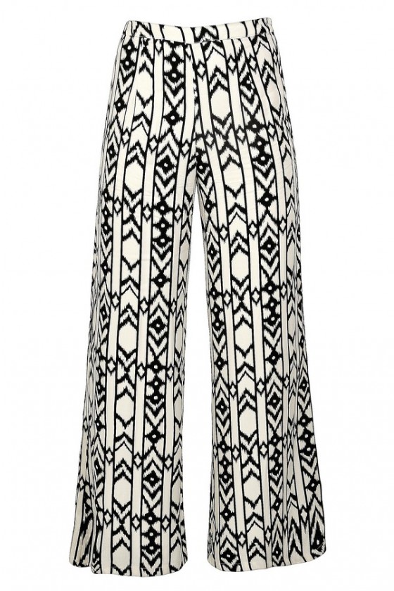 Geometric Print Black and Ivory Wide Leg Palazzo Pants