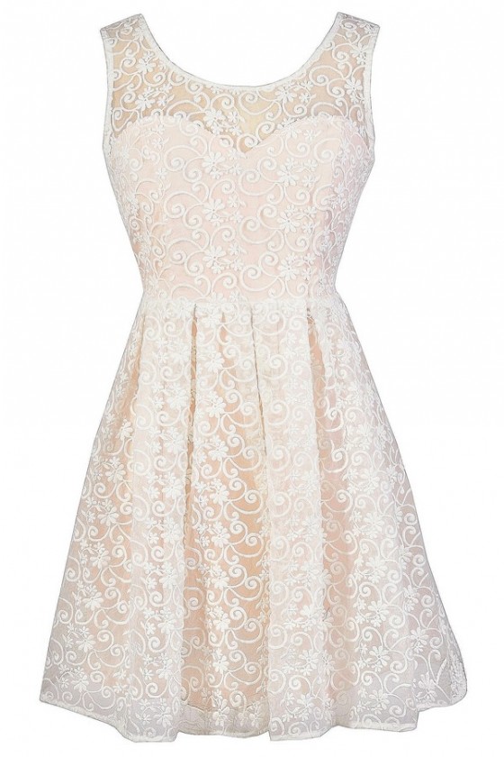 Ivory and Champagne Lace Dress Cute Ivory A Line Dress A Line Ivory Lace Dress Champagne Lace Summer Dress Lace Rehearsal Dinner Dress Lace Bridal Shower Dress Floral Flourish Champagne and Ivory Embr...