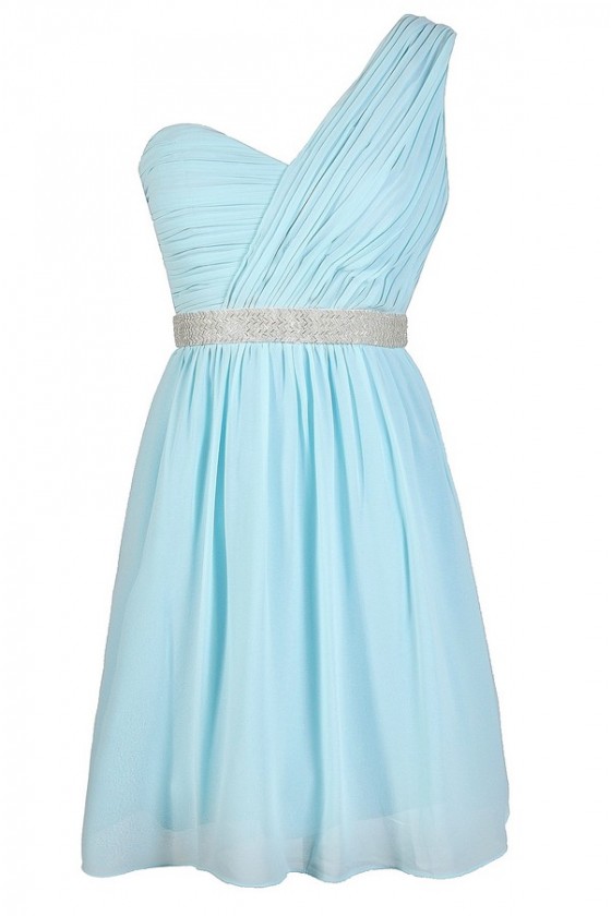 pale blue one shoulder dress