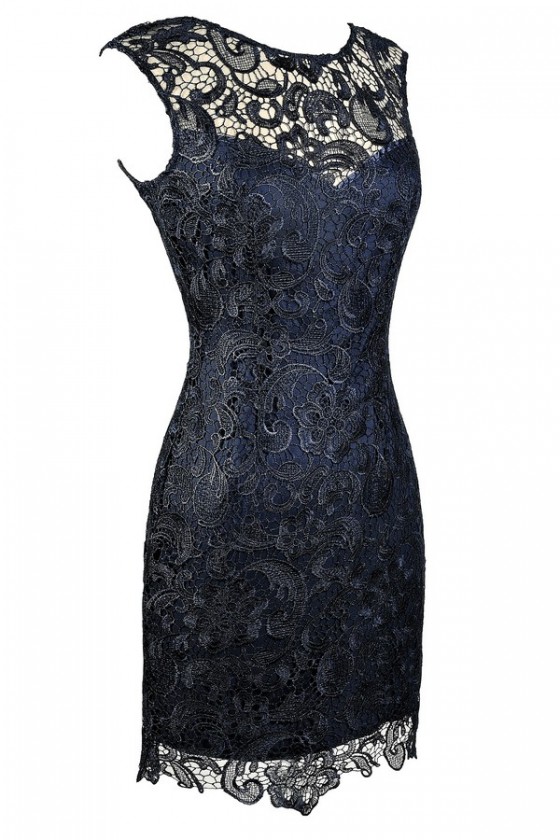 chinese dress ladies Navy Crochet Midi Dress With Back Detail  AX Paris