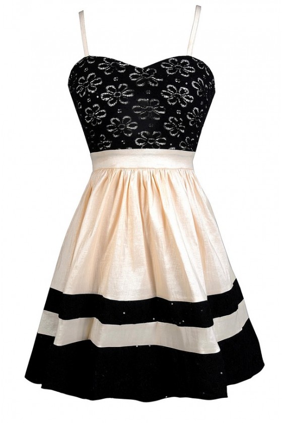 black and cream lace dress
