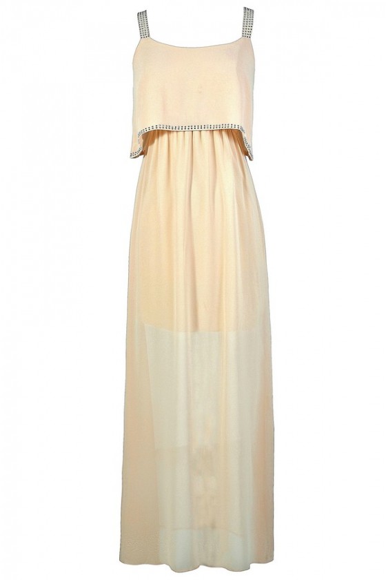 beige chiffon maxi dress