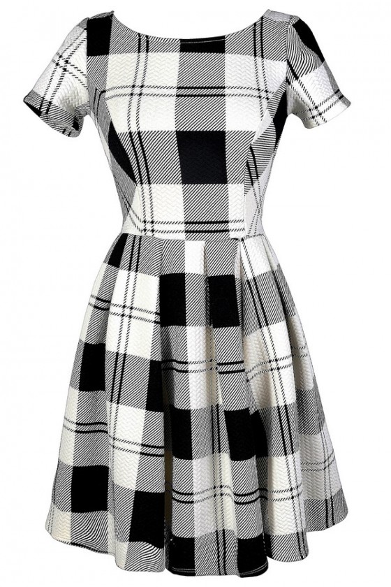 Girls black and white plaid dress hot sale