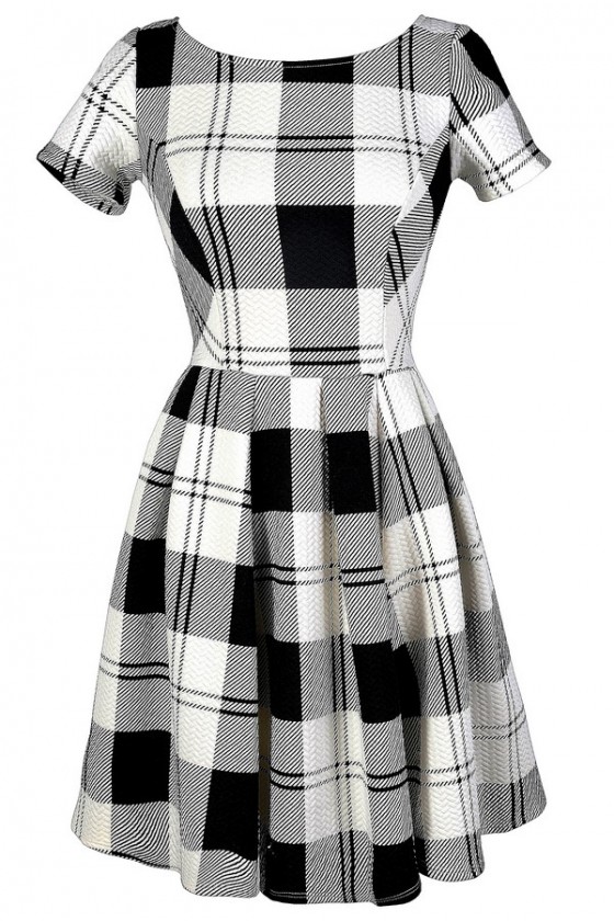 White and Black Plaid Dress