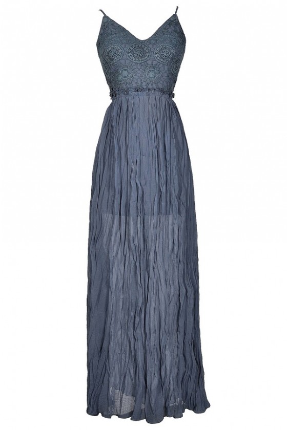 knee length dresses for ladies PinkBlush Blue Grey Lace Mesh Overlay Long Sleeve Maxi Dress main image 1