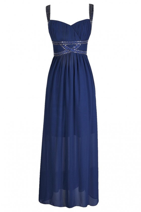 Twinkling Trim Embellished Maxi Dress in Blue